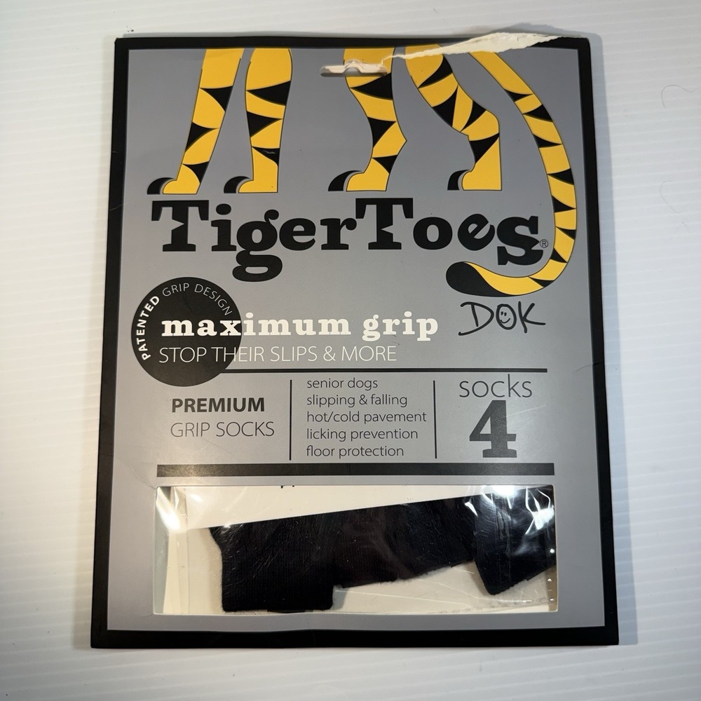 DOK TigerToes Premium Non-Slip Dog Socks Grippy Hardwood Floor Sz Medium 2-2.4"